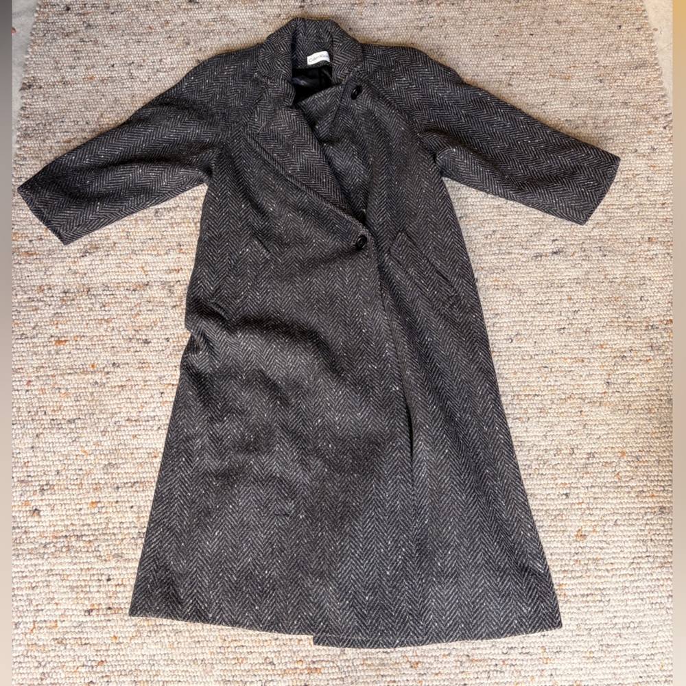 Gray vintage Calvin Klein Herringbone Long Coat women’s size 8